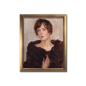 Vintage portrait painting, Eclectic wall art, Feminine print, Flapper Garconne, Roaring Twenties fashion, Early Feminist artwork, Jazz Age