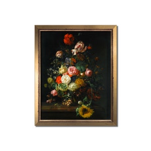 Digital download art, Floral art print, Vintage oil painting, Dark floral print, Eclectic wall art, Bohemian floral artwork, Above bed art
