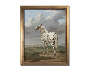Piebald Horse Print: Vintage Equine Oil Painting, Farmhouse Decor