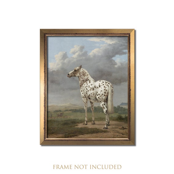 Piebald Horse Print: Vintage Equine Oil Painting, Farmhouse Decor