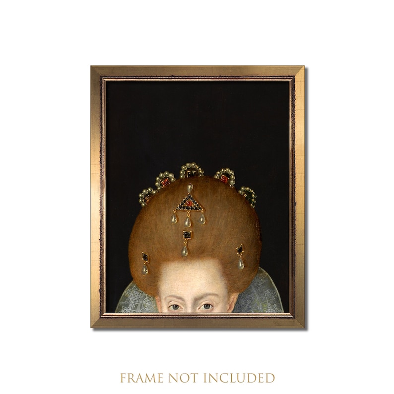 Altered artwork, Peekaboo portrait, Vintage portrait painting, Eclectic wall art, English oil painting, Alter art, Female Elizabethan decor image 1