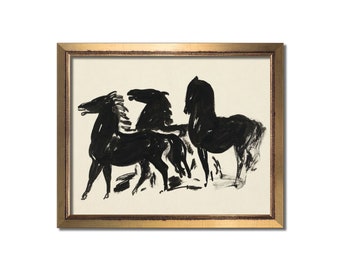 Horse print, Horse art, Horse painting, Equine black sketch, Equestrian decor, Modern Farmhouse, Horse gift, Vintage black and white prints