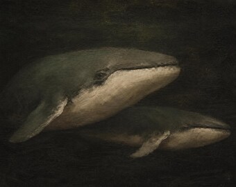 Vintage Whale Art Print, Moody Ocean Wall Art, Antique Marine Painting, Nautical Coastal Decor, Dark Academia Fine Art Print