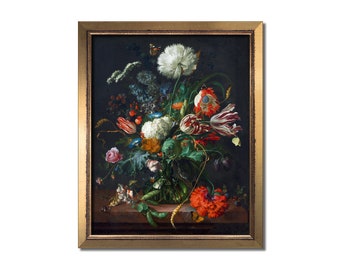 Dutch Floral Art Dark Flower Painting Print Vase of Flowers Botanische Wandkunst Moody Instant Kunstwerk Klassisch Ästhetisch Feminin Boho Décor