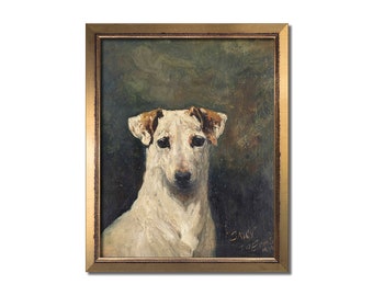 Dog painting, Dog portrait, Jack Russell Terrier gifts, Dog print, Vintage Terrier painting, Antique pet portrait painting, Puppy wall art