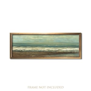 Seascape painting, Vintage wall art, Blue vintage art, Antique ocean print, Wave oil painting, Panoramic wall art, Seafoam beach artwork