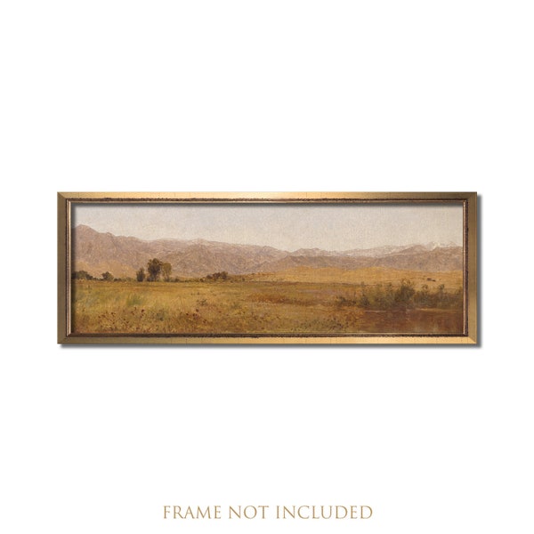 Horizontal wall art, Landscape painting, Panoramic wall art, Rolled canvas print, Vintage oil painting, Neutral above bed 10x30 inch artwork