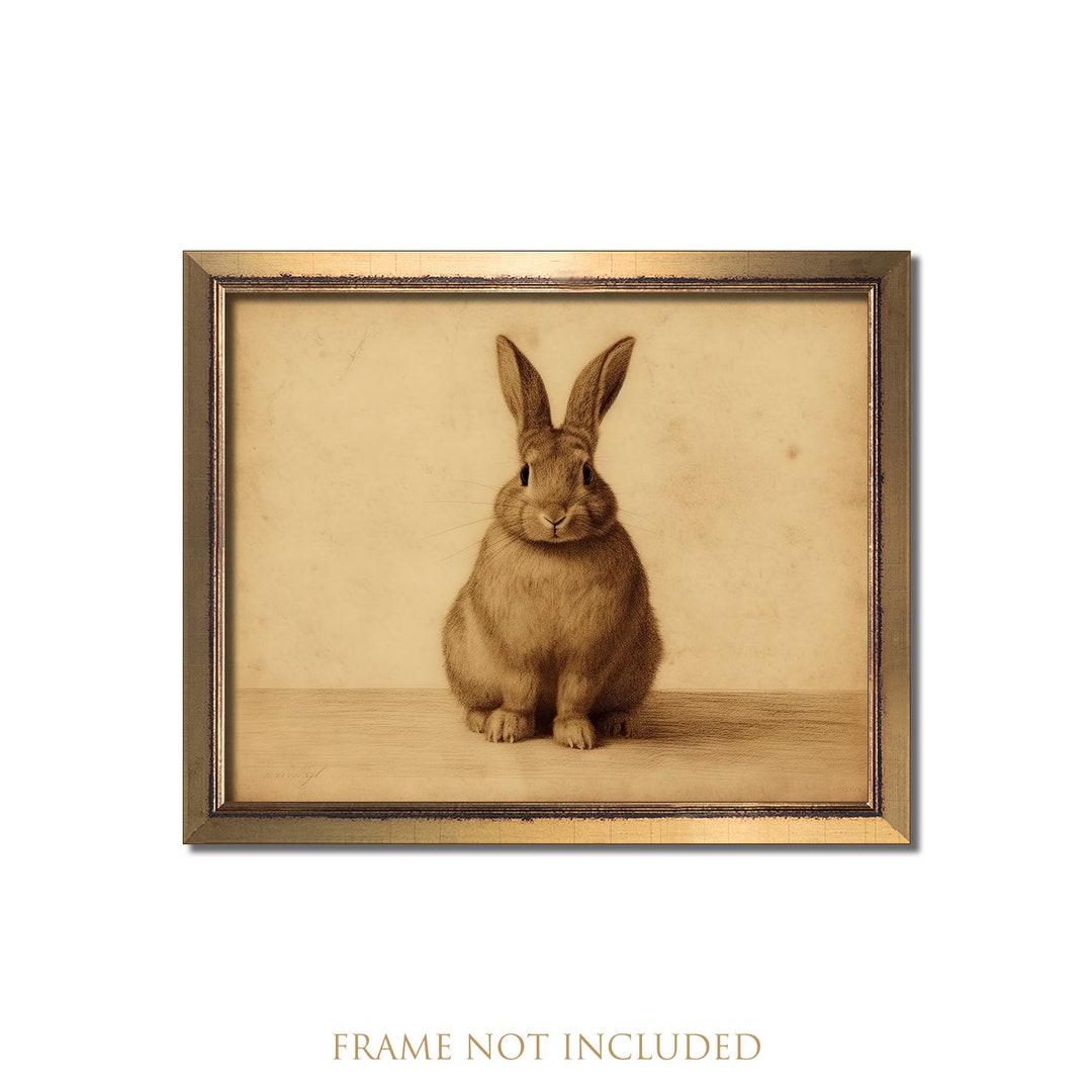 Bunny Rabbit Art, Nursery Print, Rabbit Portrait Painting, Sepia Toned Artwork, Muted Farm