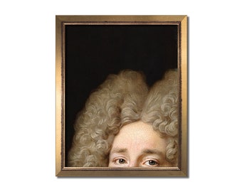 Vintage portrait painting, Eclectic wall art, French oil painting, Altered artwork, Alter art, Peekaboo portrait, Baroque man, Rococo decor