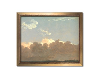 Landscape painting, Vintage painting, Antique oil painting, Nursery wall art, Artwork, Cloud painting, Sky print, Cloudy skies, Stormy sky