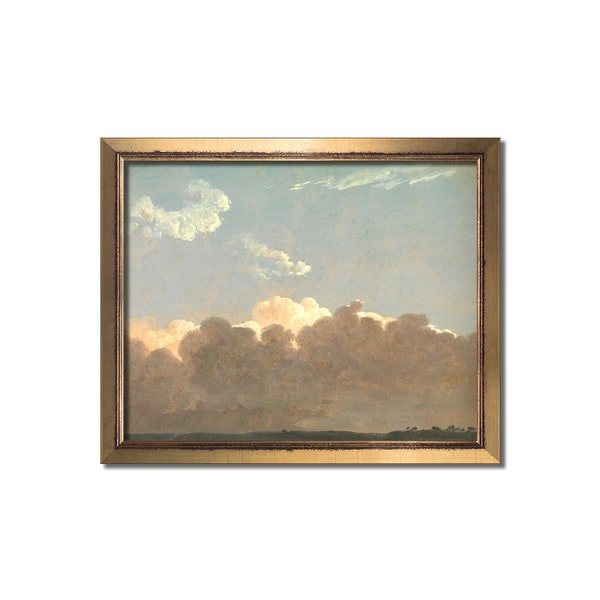 Peinture de paysage, peinture vintage, peinture à l’huile antique, art mural de pépinière, œuvre d’art, peinture sur nuages, impression de ciel, ciel nuageux, ciel orageux