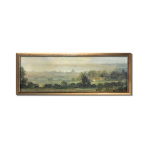 Art mural paysage, peinture de paysage ancienne, impression de paysage, peinture à l'huile vintage, art panoramique, vallée calme, oeuvre d'art de la ferme, art vintage