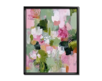 Floral painting, Modern artwork, Light floral print, Pink feminine wall art, Eclectic flower prints, Contemporary botanical, Minimal green
