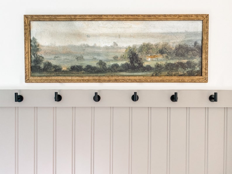 Landscape wall art, Vintage art, Antique landscape painting, Landscape print, Vintage oil painting, Panoramic art, Calm valley, Farm artwork image 5