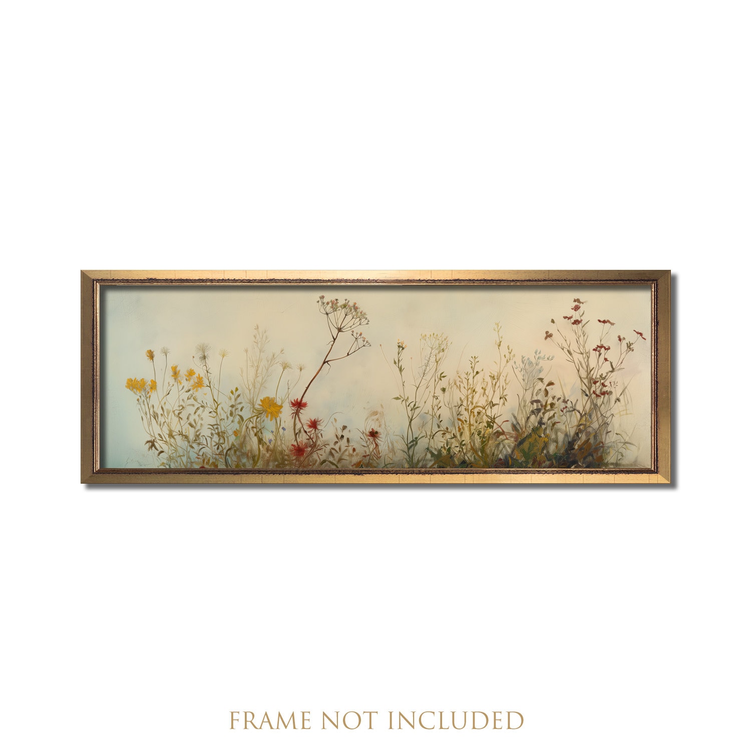 Vintage wild flowers print, French country decor, Muted floral print, Antique oil painting, Landscape wall art, Panoramic farmhouse artwork