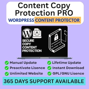 WP Content Copy Protection & No Right Click PRO | Content Protector for WordPress - Prevent Your Content from Being Copied | Preactivated