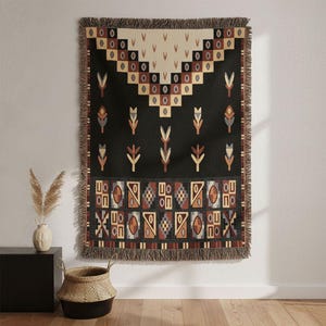 Inka Webdecke: 100% Baumwolle mit Fransen | Geometrisches & Florales Muster Boho Home Decor