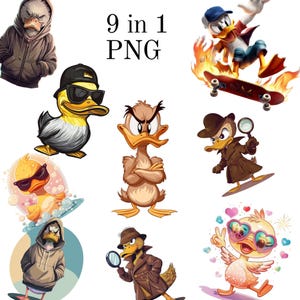 Cool Duck Clipart Bundle – 9 Funny Cartoon Ducks – Transparent PNG