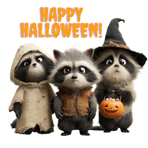 Halloween Raccoons PNG: Trick or Treat Clipart (Digital Download)