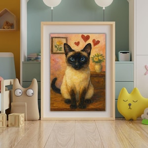 Oil Painting Printable Art – Siamese Cat Art, Pet Portrait, Instant Download Multiple Sizes Included – Great Value