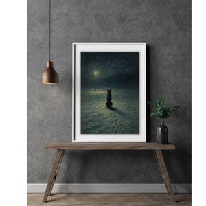 German Shepherd in Snow Print: Winter Landscape Oil Painting (Digital Download, Multiple Sizes)