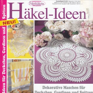 Magazine Hakel-Ideen FI390 journal crochet pattern for filet lace table cloth vintage runner of any kind bowl star oval