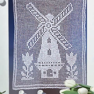 Pattern of Die Schonsten Gardinen FH156-37 Crochet Lace Cotton Vintage Floral Doily Square Curtain Gardiner Dutch Windmill Mill Tulip