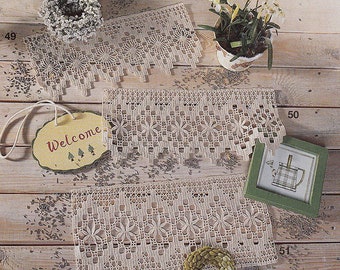 3 crochet patterns of Burda special E659_49 50 51 for filet lace table cloth vintage runner of any kind country style