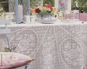 Pattern of Burda special E659_02 round filet crochet lace cotton white table cloth runner with roses vintage retro doily large