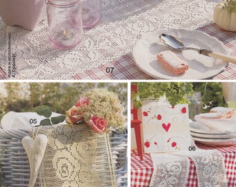 3 Rose Pattern Bundle Square Filet Crochet Lace Cotton Tablecloth Runner Garland Vintage Doily Roses E659_05, 06 and 07
