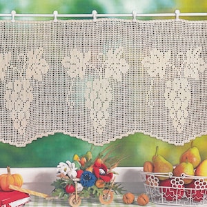 Floral Filet Crochet Pattern Vintage Lace Tablecloth Runner PDF Doily Crochet Designs Instant Download FI384_25 Curtain Grape Wine