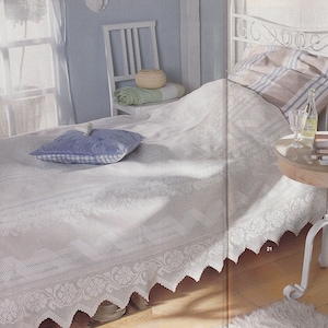 Pattern of Burda special E659_21 zigzag ribbon striped filet crochet lace cotton white bed cover table cloth large vintage retro 172x200cm