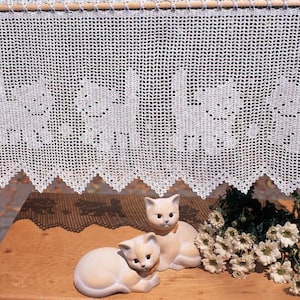 Pattern of Gehakelte Tiermotive FH152-29-1 filet crochet lace cotton white table cloth vintage retro doily square cat curtain