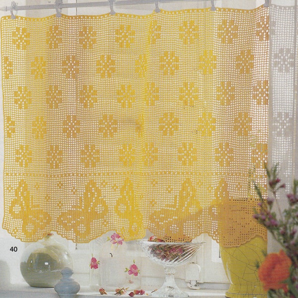 Pattern of Burda special E659_40 butterfly filet crochet lace cotton curtains table cloth runner vintage retro yellow