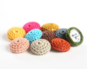 Crochet Covered Buttons 20mm – Set of 10 Cotton Buttons for Sewing, Baby Clothes, Jewelry & Craft Supplies, Custom Color Mix