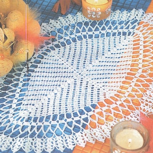 Pattern Valentina 152-10 oval lace filet crochet cotton white tablecloth runner vintage retro doily