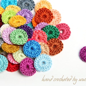 40 crochet cotton round circle applique for toys trim sewing craft bijouterie making sling necklace 2cm - choose custom color mix & match