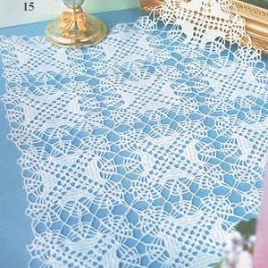 Pattern Valentina 152-15 Square Lace Filet Crochet Cotton White Tablecloth Runner Vintage Retro Doily White Open-Ended Indefinite