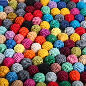 1000 wooden round crochet beads balls for jewelry toys decoration necklase making 2 cm cotton nature friendly - custom color mix & match