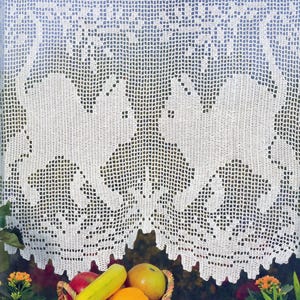Floral Filet Crochet Pattern Vintage Lace Tablecloth Runner PDF Doily Crochet Designs Instant Download FI389-29 Curtains Square Cats