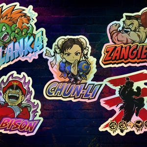 Street Fighter Holographic Stickers | Chun Li, Blanka, Zangief, M. Bison, Akuma (Waterproof Vinyl)