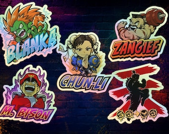 Street Fighter Holographic Stickers | Chun Li, Blanka, Zangief, M. Bison, Akuma (Waterproof Vinyl)