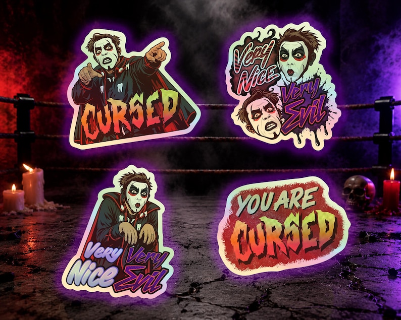 Danhausen Inspired Holographic Stickers: Comic Style, Pro Wrestling Fan Art All 4