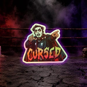 Danhausen Inspired Holographic Stickers: Comic Style, Pro Wrestling Fan Art Danhausen Cursed