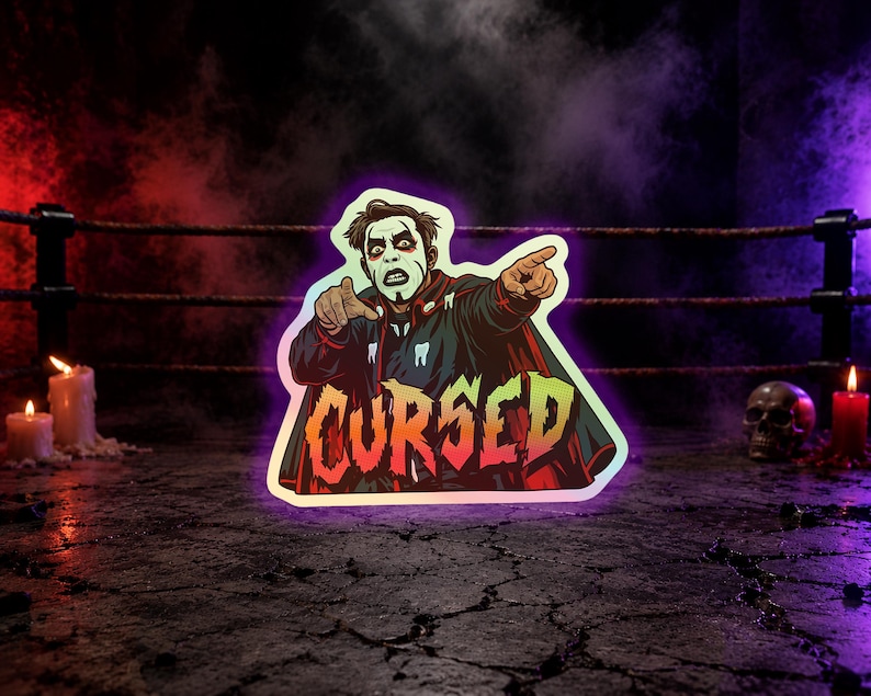 Danhausen Inspired Holographic Stickers: Comic Style, Pro Wrestling Fan Art Danhausen Cursed