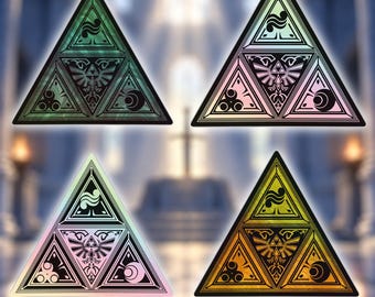 Zelda Triforce Holographic Stickers | Hyrule Elemental Medallion Holographic Decal