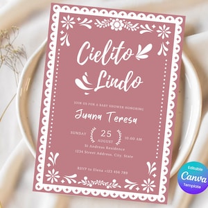 Editable Pink Cielito Lindo Invitation, Cielito Lindo Girl Baby Shower Invite, Blue Talavera Mexican Baby Shower Invitation, Fiesta Bebe