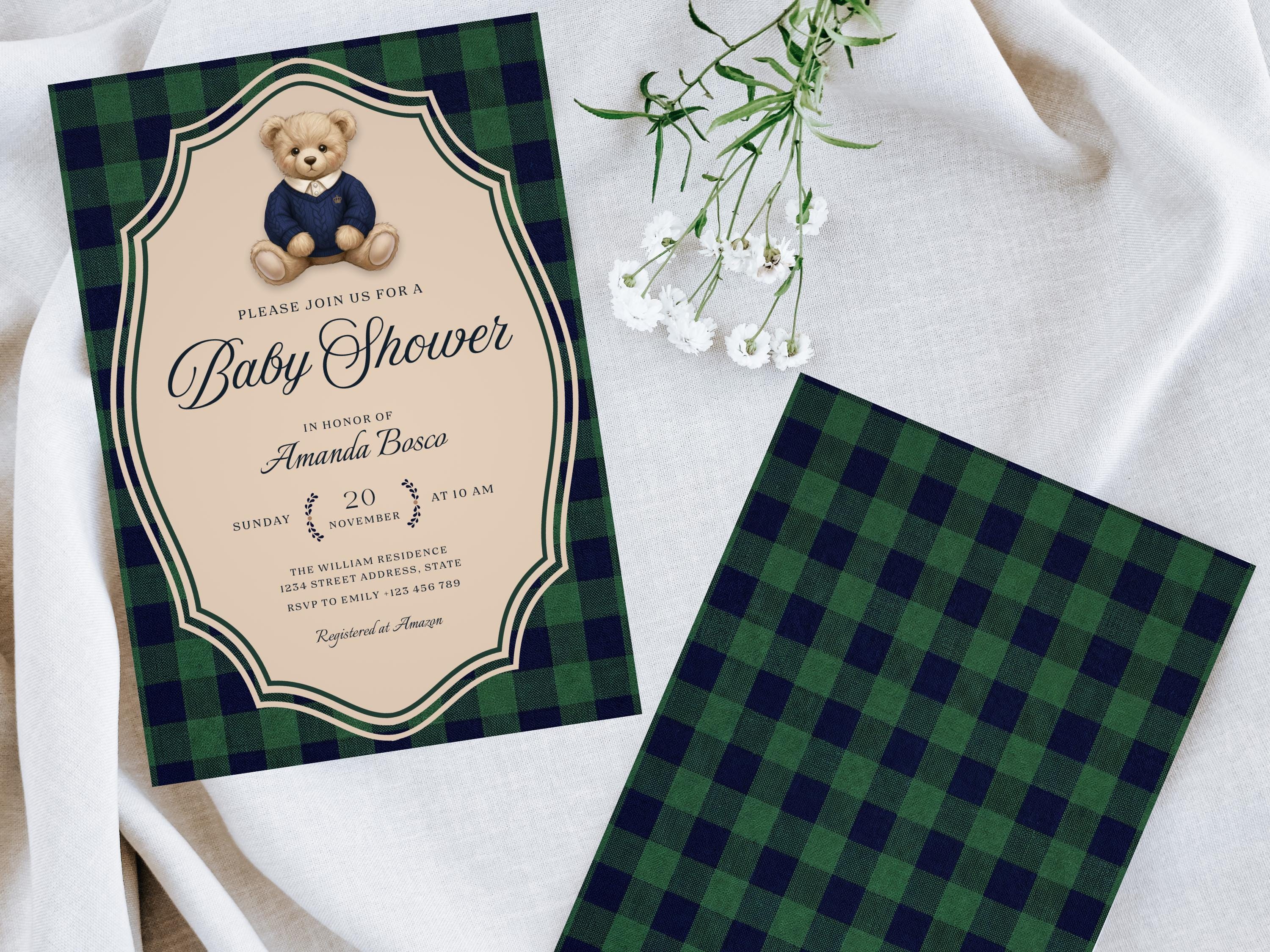 Editable Polo Teddy Bear Baby Shower Invitation, Equestrian Boy Baby ...