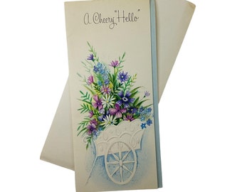 Tarjeta de felicitación vintage Un saludo alegre sin usar con sobre pensando en ti