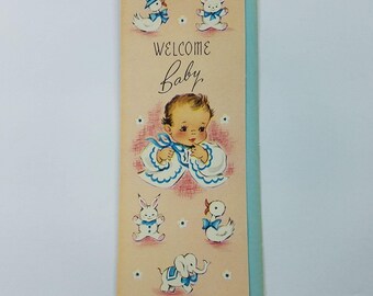 Vintage Welcome Baby Tarjeta de felicitación sin usar Sin sobre Felicitaciones Nuevo bebé